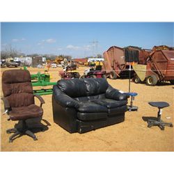 1 LOT SOFA & 2 CHAIRS, 5 WHEEL STOOL