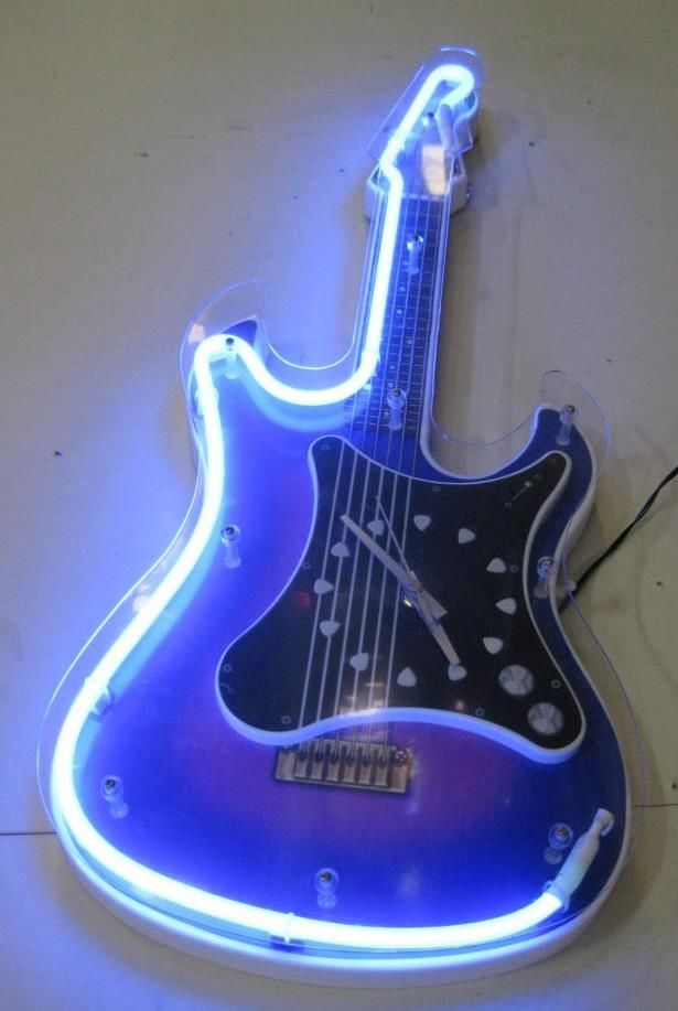 Blue Electrical Neon Guitar Clock