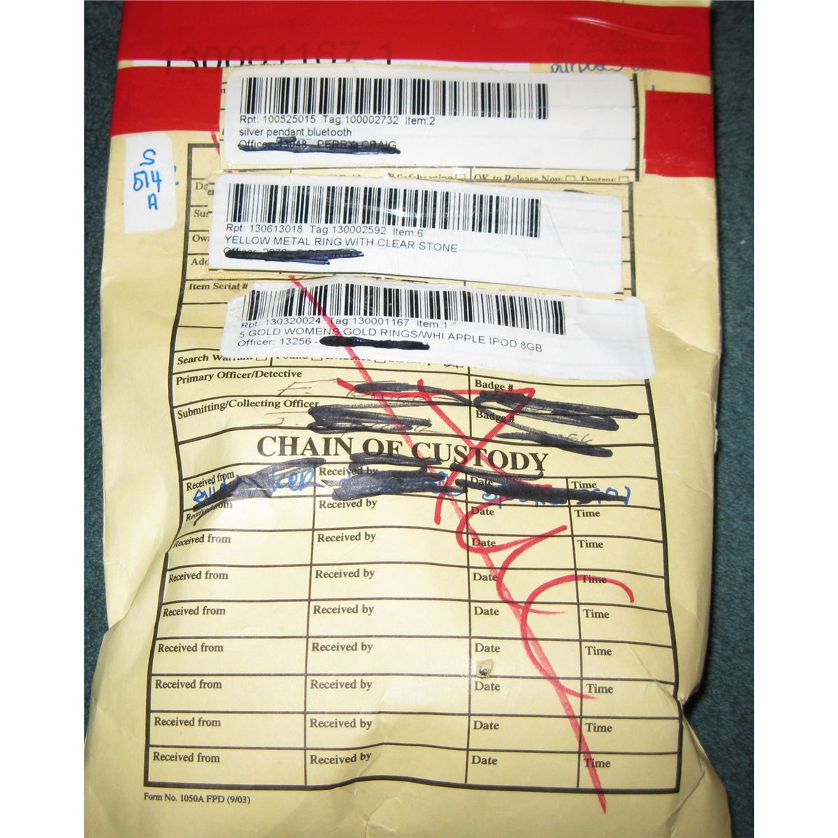 Manila Evidence Envelope Sealed,