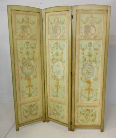 Adam's style paint decorated 3 part screen