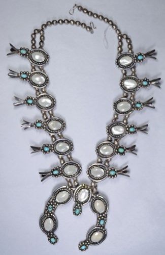 Pearl and Turquoise Squash Blossom Necklace