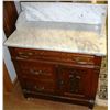 Image 8 : 3 pc Walnut & Burl Marble Top Bedroom Set
