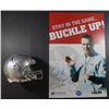 Image 1 : Lot of 2 - Urban Meyer AUTOGRAPHED OSU Buckeyes Mini Helmet & Buckle Up Poster.