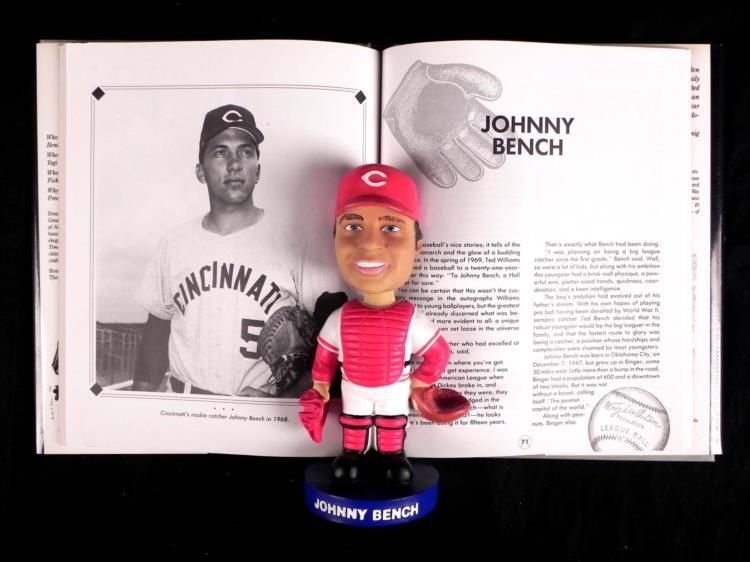 6 Pc Johnny Bench Lot Bobblehead Vhs Book Glass Book