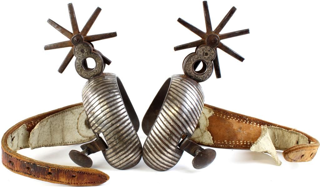 Large ornate pair heavy Mexican spurs