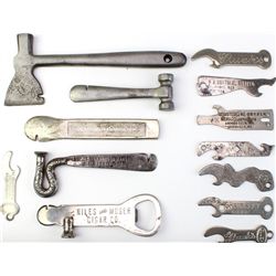 Collection of 13 includes 8 early bottle openers