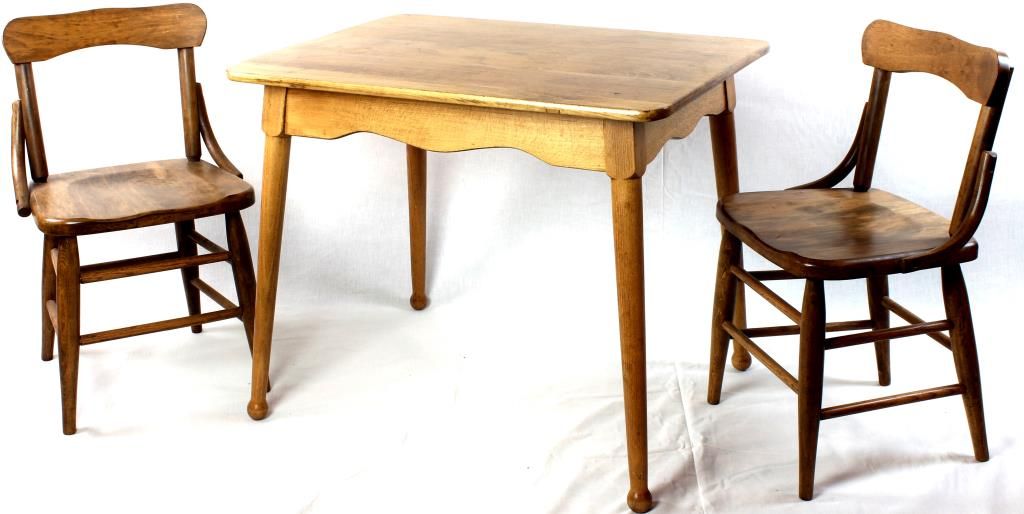 Antique child size wood table and matching