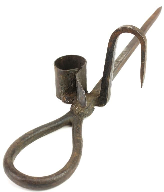 Collection of 2 antique miners candlestick holders