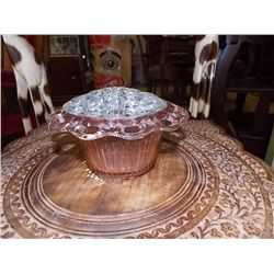 DEPRESSION GLASS FLOWER HOLDER WITH STAND