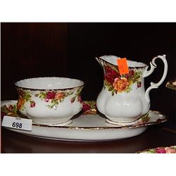 ROYAL ALBERT - OLD COUNTRY ROSES - CREAM & SUGAR WITH BOTTOM PLATE