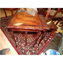 NESTING TABLES - INLAID - 3PC - CARVED LEGS