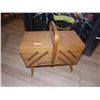 Image 1 : WOOD SEWING BOX ON FEET - ACCORDIAN STYLE
