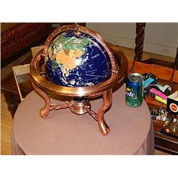 UNIQUE INLAID GLOBE ON COPPER STAND - SPINES ON TWO AXISES - INLAID WITH ASSORTED SEMI PRESIOUS STON