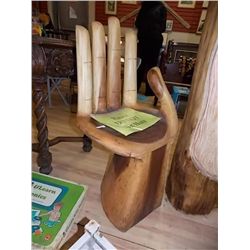 HANDCRAFTED WOOD CARVED HAND CHAIR