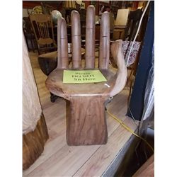 HANDCRAFTED WOOD CARVED HAND CHAIR