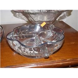 VITNAGE GLASSWARE DIVIDED SERVING TRAY WITH STERLING SILVER ACCENTS