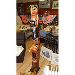 INTRICATELY HAND CARVED NATIVE TOTEM POLE - 5' - WITH WINGS