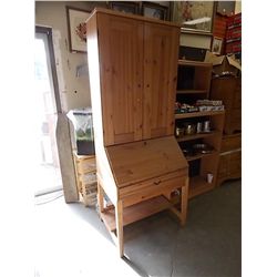 KNOTTY PINE DROP FRONT DESK WITH BUILT IN HUTCH WITH 2 DOORS