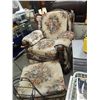 Image 1 : FLORAL & WOOD ARM CHAIR & OTTOMAN