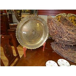 LARGE BRASS DISH ON STAND