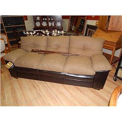 CARAMEL UPHOLSTERED SOFA WITH LEATHER ACCENTS - NEW