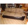 Image 1 : CARAMEL UPHOLSTERED SOFA WITH LEATHER ACCENTS - NEW