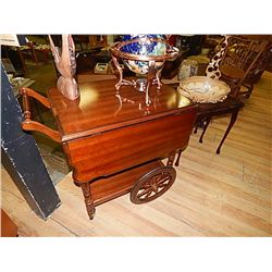 CHERRY WOOD TEA CART WITH DROP LEAFS