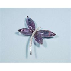 An unusual amethyst and diamond dragon fly pi...