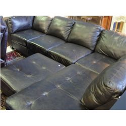 TWO PIECE CHOCOLATE BROWN LEATHER SECTIONAL SOFA SET WITH MATCHING FOOT STOOL