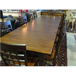 15 PIECE SOLID WOOD DINING ROOM SUITE TABLE WITH 3 LEAVES, 10 CHAIRS, SIDE BOARD BUFFET