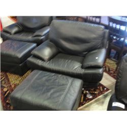 BLACK LEATHER CONTEMPORARY BLACK LEATHER CHAIR WITH MATCHING FOOT STOOL