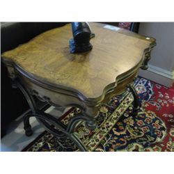 WROUGHT IRON BASE WITH INLAYED TOP END TABLE