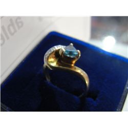 GOLD RING NO STAMP WITH BLUE TOPAZ & DIAMONDS