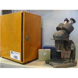 CANLAB MICROSCOPE WITH WOODEN STORAGE BOX AND ACCESSORIES