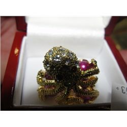 OCTOPUS, COLORED PEARL AND CRYSTAL RING