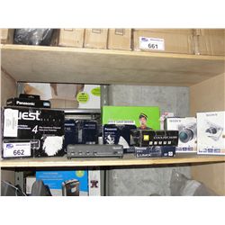 SHELF LOT OF DIGITAL CAMERAS AND ELECTRONICS