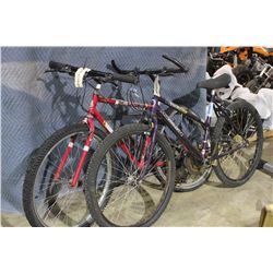 2 BIKE : RED KONA 21 SPD MOUNTAIN BIKE AND PURPLE MOUNTAIN TOUR 18 SPD MOUNTAIN BIKE