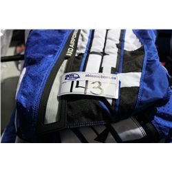 LOT OF 5 ASSORTED SIZED AXO BLUE / WHITE NAME BRAND RIDING PANTS