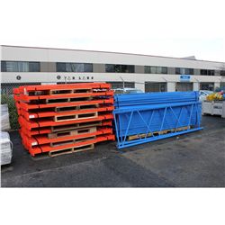 1 BLUE 4' X 10' LIGHT DUTY PALLET RACK UPRIGHT AND 8 ORANGE 6' CROSS BARS