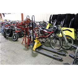 WEIGHT MEASURING PALLET JACK, 2 WHEEL HAND TRUCK & WORK LIGHTS & FORKLIFT EXTENSIONS
