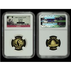 CHINA 1983 Panda 25 Yuan 1/4 Oz Gold, NGC MS69