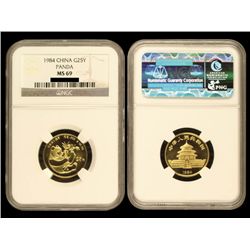 CHINA 1984 Panda 25 Yuan 1/4 Oz Gold, NGC MS69