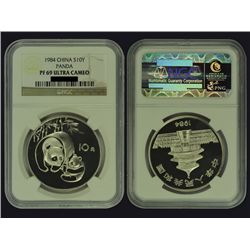 CHINA 1984 Panda 10 Yuan 27g Silver Proof, NGC PF69 ULTRA CAMEO