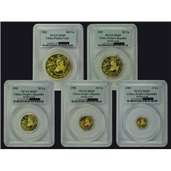 CHINA 1985 Panda Gold Set(5), all PCGS MS69