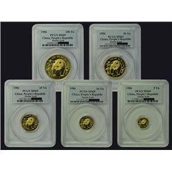 CHINA 1986 Panda Gold Set(5), all PCGS MS69
