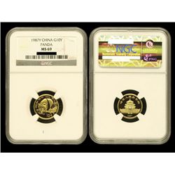 CHINA 1987Y Panda 10 Yuan 1/10 Oz Gold, NGC MS69