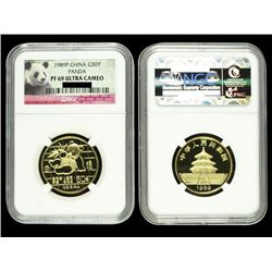 CHINA 1989P Panda 50 Yuan 1/2 Oz Gold Proof, NGC PF69 ULTRA CAMEO