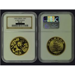 CHINA 1992 Panda 100 Yuan 1 Oz Gold, NGC MS69