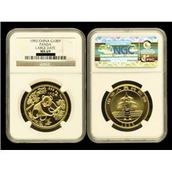 CHINA 1992 Panda 100 Yuan 1 Oz Gold, NGC MS69