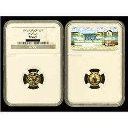 CHINA 1992 Panda 5 Yuan 1/20 Oz Gold, NGC MS69